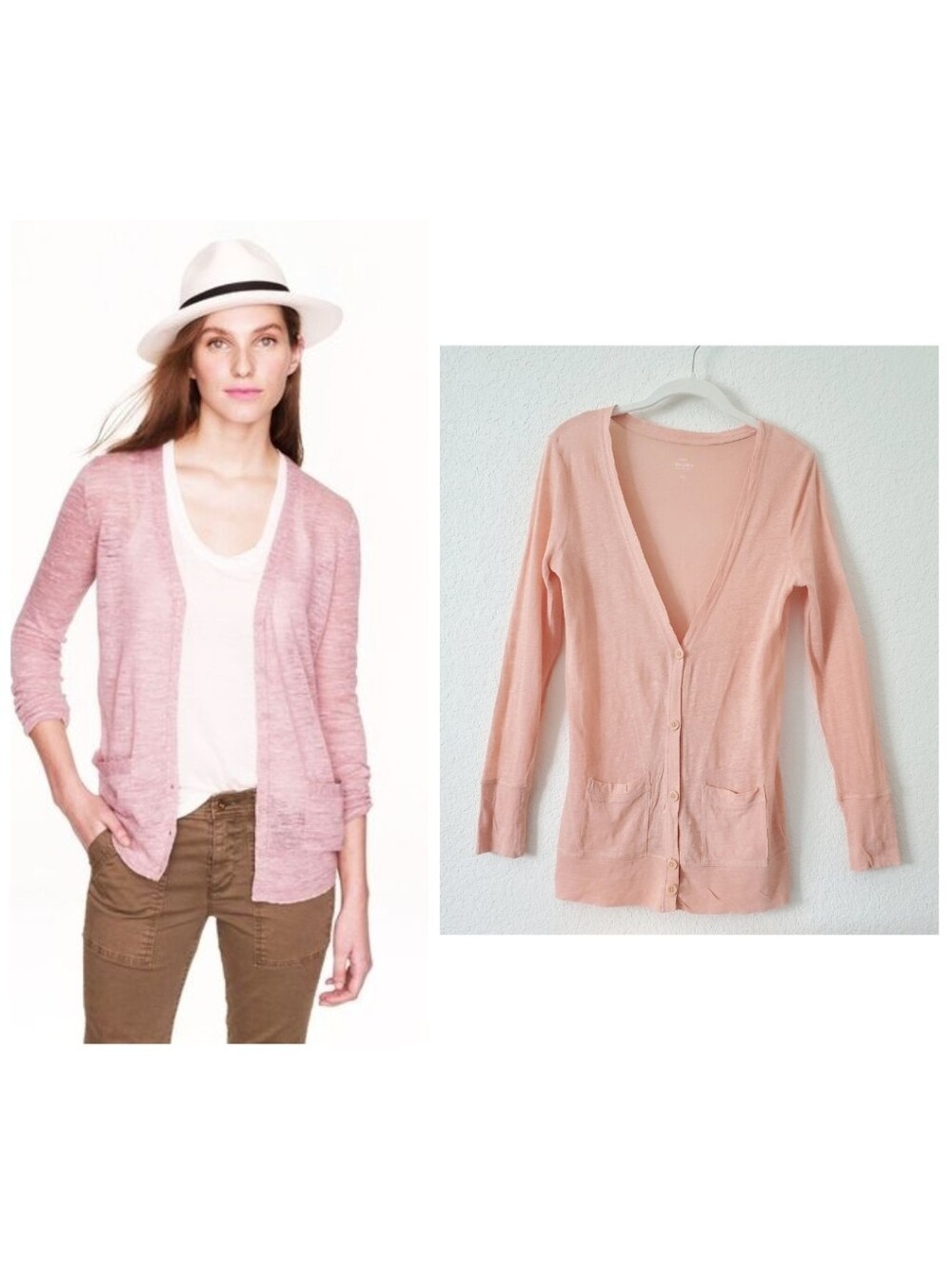 J. Crew 100% Linen Blush Pink Preppy Long Boyfriend Cardigan Sweater XS Twee